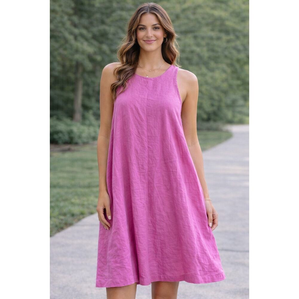 United Colors of Benetton 100% Linen Sleeveless Dress Med Lagenlook Coastal Chic